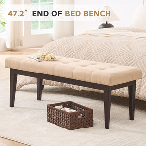 Button-Tufted Upholstered Bench
