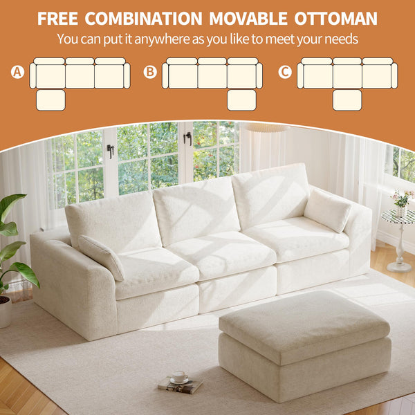 108" Modular Sectional Cloud Couch with Ottoman