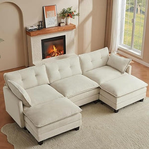 U-Shaped Modular Sectional Sofa with 2 Ottomans – 111.5" Corduroy Cloud Couch