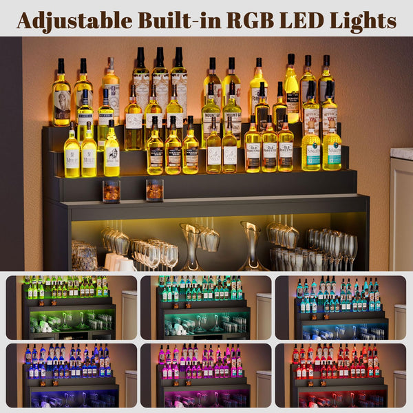 LED Wine Bar Cabinet with Liquor Display & Wine Rack