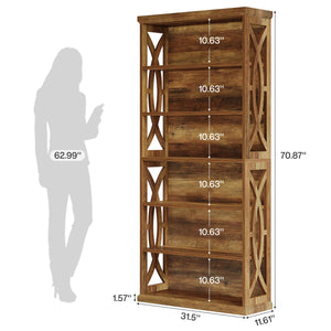 6-Tier Industrial Bookshelf, 71" Tall Freestanding Bookcase