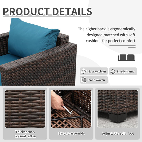 2-Seater Outdoor Wicker Loveseat Sofa with Cushions & Waterproof Cover