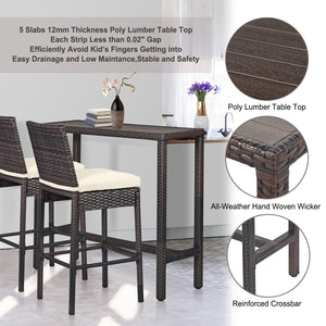 Outdoor Wicker Bar Table – Counter Height Pub Table with Poly Lumber Top