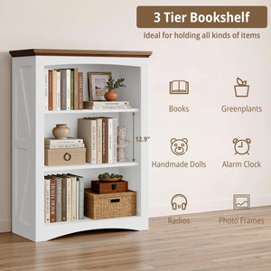 3-Tier Farmhouse Bookshelf, 43" Tall Wide Floor Standing Bookcase