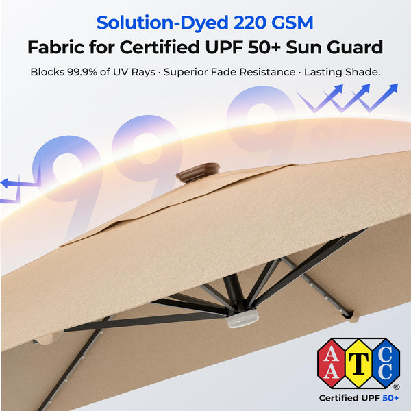 10 ft Square Cantilever Patio Umbrella with Solar Lights & Base