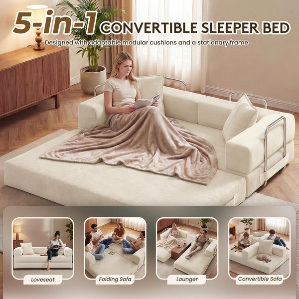78" Convertible Sofa Bed – 5-in-1 Futon Couch, Corduroy, No Assembly