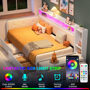 Twin Corner Daybed Frame with Storage Drawers, Charging Station & Bookcase Headboard