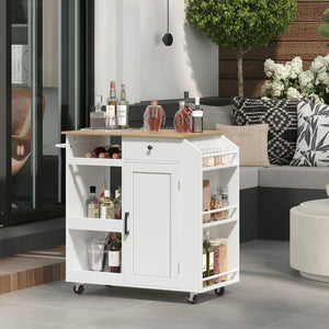 Rolling Kitchen Island Cart with Power Outlet, Drawer, Wine Rack & Spice Rack