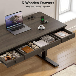 Electric Height Adjustable Standing Desk with Drawers & Outlets, 55" x 23"