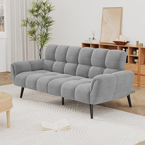 Convertible Futon Sofa Bed – 76.77" Linen Sleeper Couch with Adjustable Backrest