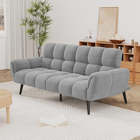 Convertible Futon Sofa Bed – 76.77" Linen Sleeper Couch with Adjustable Backrest