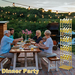 5-Tier Floor Standing Champagne Glass Rack with Wheels – 40-Glass Gold Metal Stand