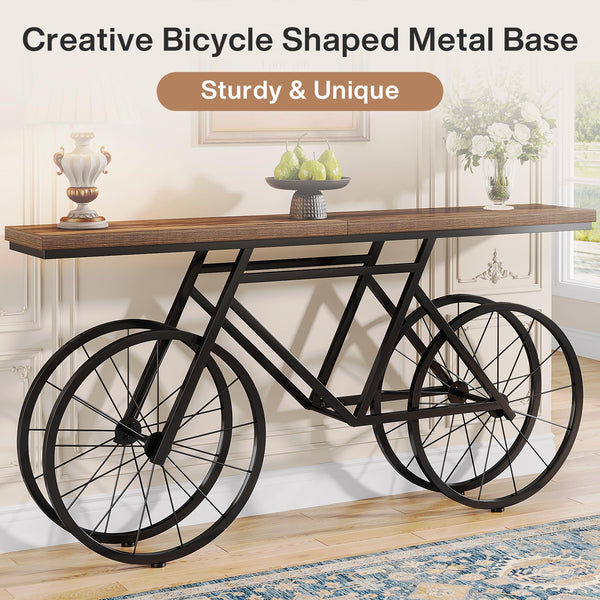70.87" Industrial Console Table with Bicycle Metal Base