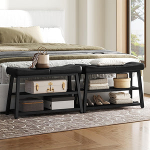3-Tier Shoe Rack Entryway Bench with Storage & Cushion