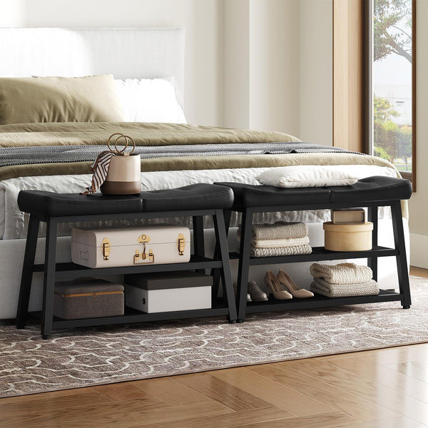 3-Tier Shoe Rack Entryway Bench with Storage & Cushion