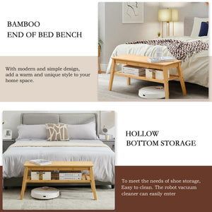 33.46" 2-Tier Bamboo Storage Bench, 300 lb Capacity
