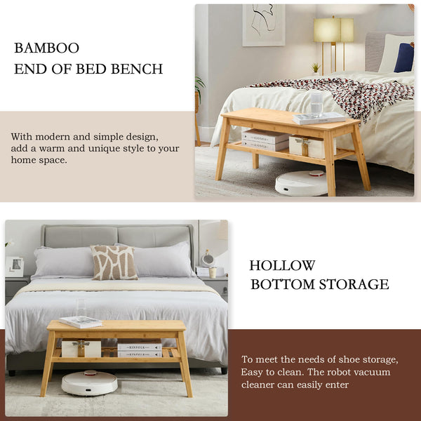 33.46" 2-Tier Bamboo Storage Bench, 300 lb Capacity