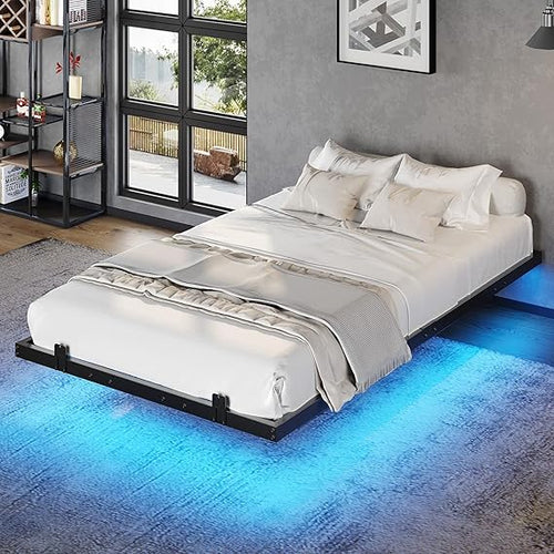 Floating Bed Frame with LED Lights – Metal Platform, Multiple Sizes