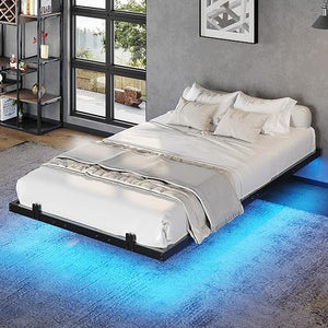 Floating Bed Frame with LED Lights – Metal Platform, Multiple Sizes