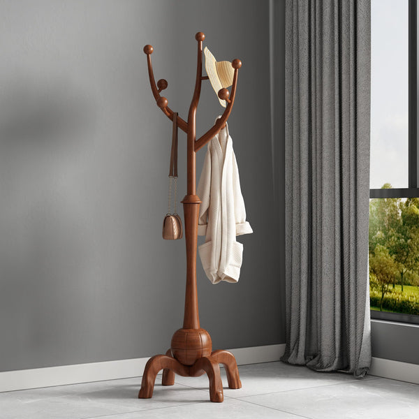 Freestanding Wood Coat Rack with 8 Hooks