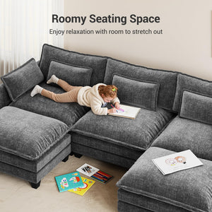U-Shaped Modular Sectional Sofa – 5-Seat Chenille Cloud Couch with Ottomans