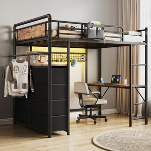 Twin Loft Bed with Desk & Storage Drawers
