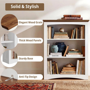 3-Tier Farmhouse Bookshelf, 43" Tall Wide Floor Standing Bookcase