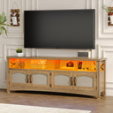 Farmhouse TV Stand with LED Lights & Storage – Fits TVs up to 65 Inch