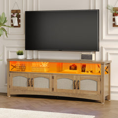 Farmhouse TV Stand with LED Lights & Storage – Fits TVs up to 65 Inch