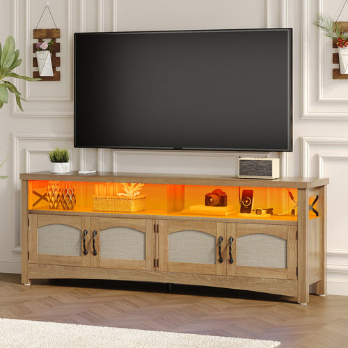 Farmhouse TV Stand with LED Lights & Storage – Fits TVs up to 65 Inch