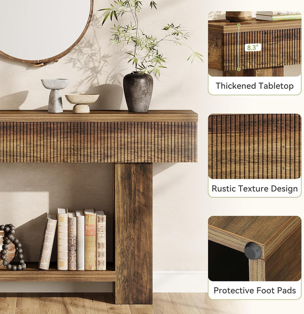 55-Inch Farmhouse Console Table with 2-Tier Storage