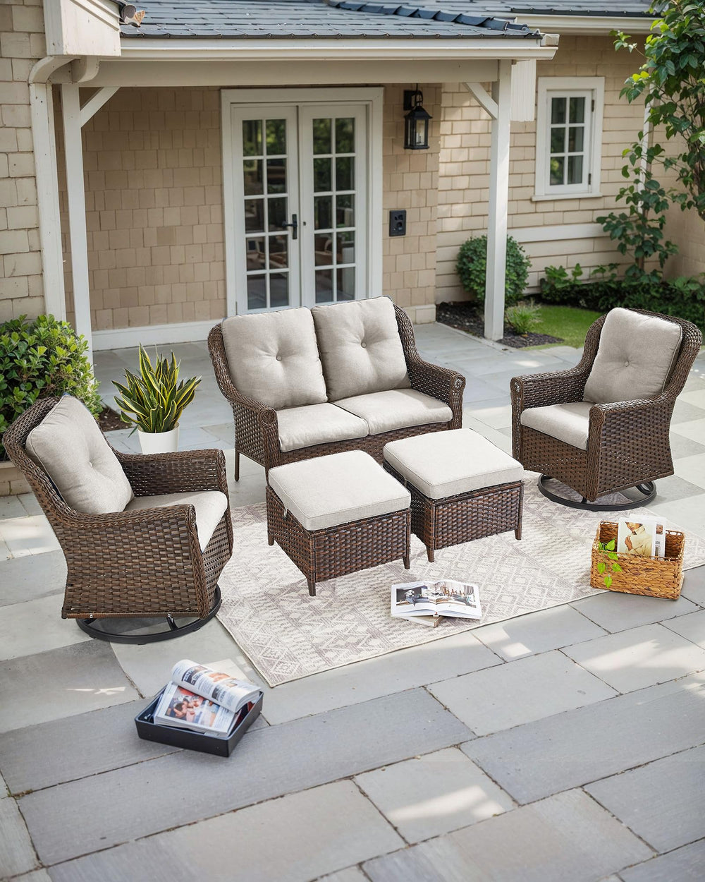 Outdoor Wicker Patio Ottoman Set - 2 Piece