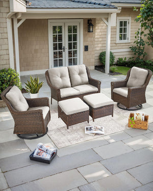 Outdoor Wicker Patio Ottoman Set - 2 Piece
