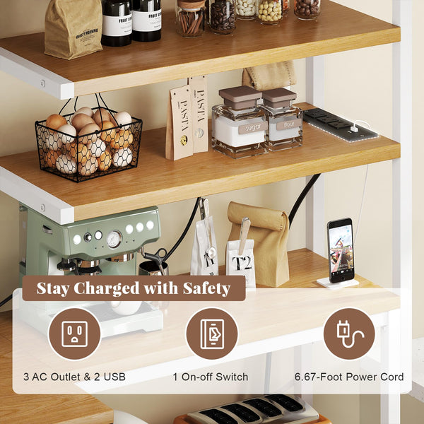 L-Shaped Baker's Rack with Power Outlet, 6-Tier
