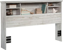 Full Queen Bookcase Headboard with Storage Shelves and Charging Station