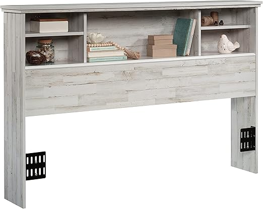 Full Queen Bookcase Headboard with Storage Shelves and Charging Station