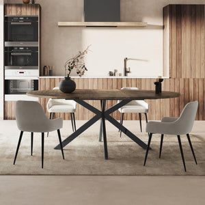 Round to Oval Extendable Dining Table with Metal Frame