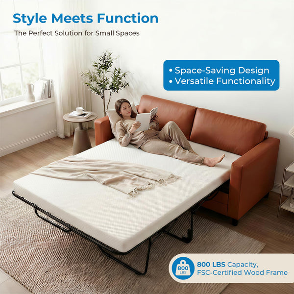 Faux Leather Pull-Out Sofa Bed – Full & Queen Convertible Sleeper