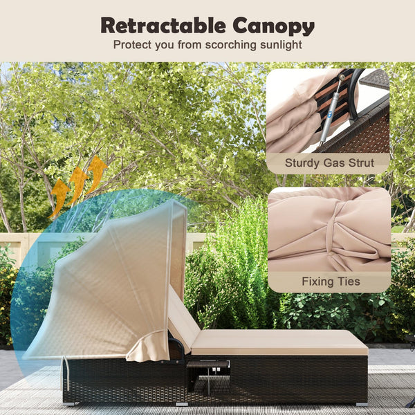 Outdoor Daybed with Retractable Canopy & 6-Position Backrest