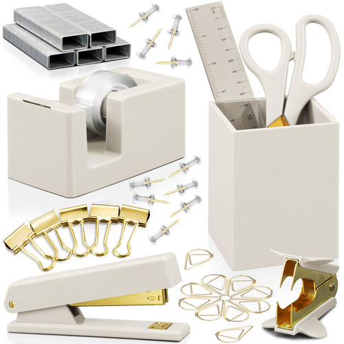 Desktop Office Supplies Organizer Set with Stapler, Pen Holder & Tape Dispenser