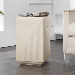 Polyresin Outdoor Side Table – Geometric Fluted Accent Table