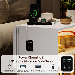 Rolling End Table with Charging Station & LED Lights