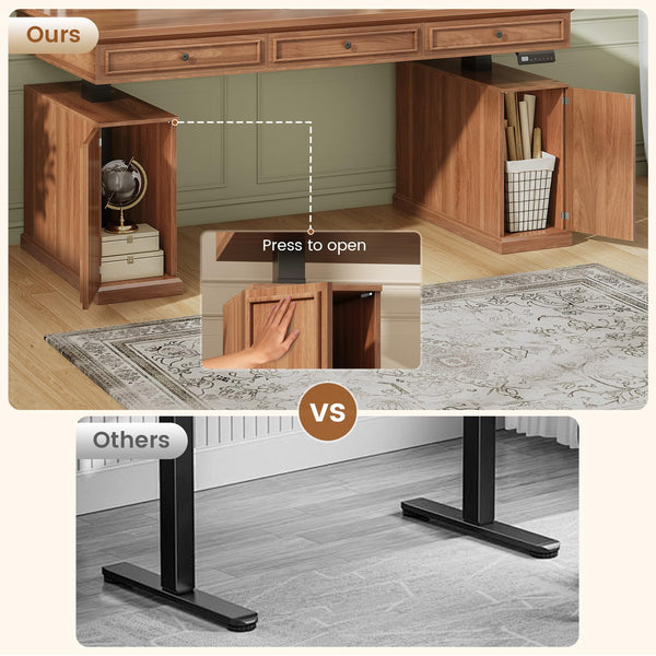 Farmhouse Electric Height-Adjustable Standing Desk with Drawers & Power Outlets