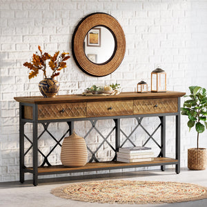 70.86" Industrial Console Table with 3 Drawers & Open Shelf