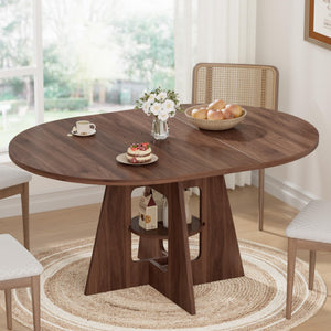 Round Extendable Dining Table with Storage Shelf — Seats 4 to 8
