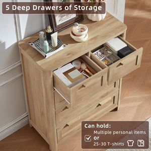 5-Drawer Farmhouse Wood Dresser with Deep Drawers