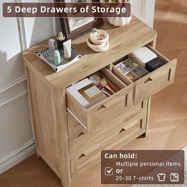 5-Drawer Farmhouse Wood Dresser with Deep Drawers