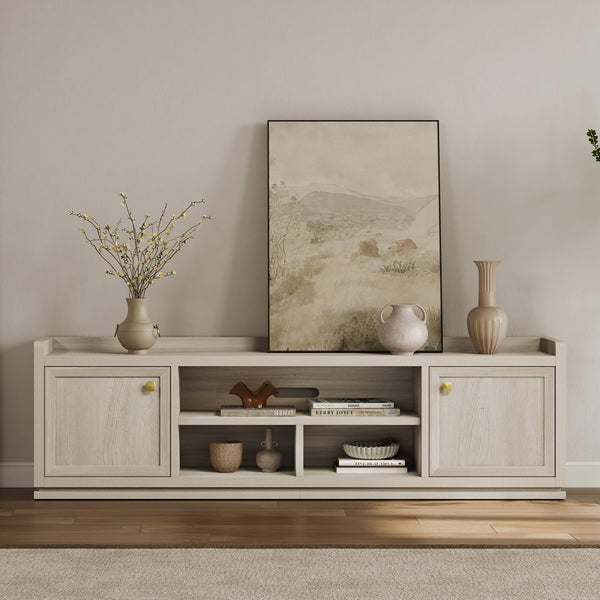 67" Fluted TV Stand with Cabinets & Open Shelves