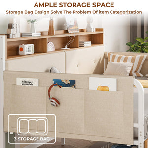 Twin Daybed with Storage Drawers, Upholstered Headboard & Charging Station