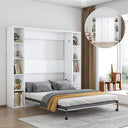 Queen Murphy Bed with Storage Cabinet – White